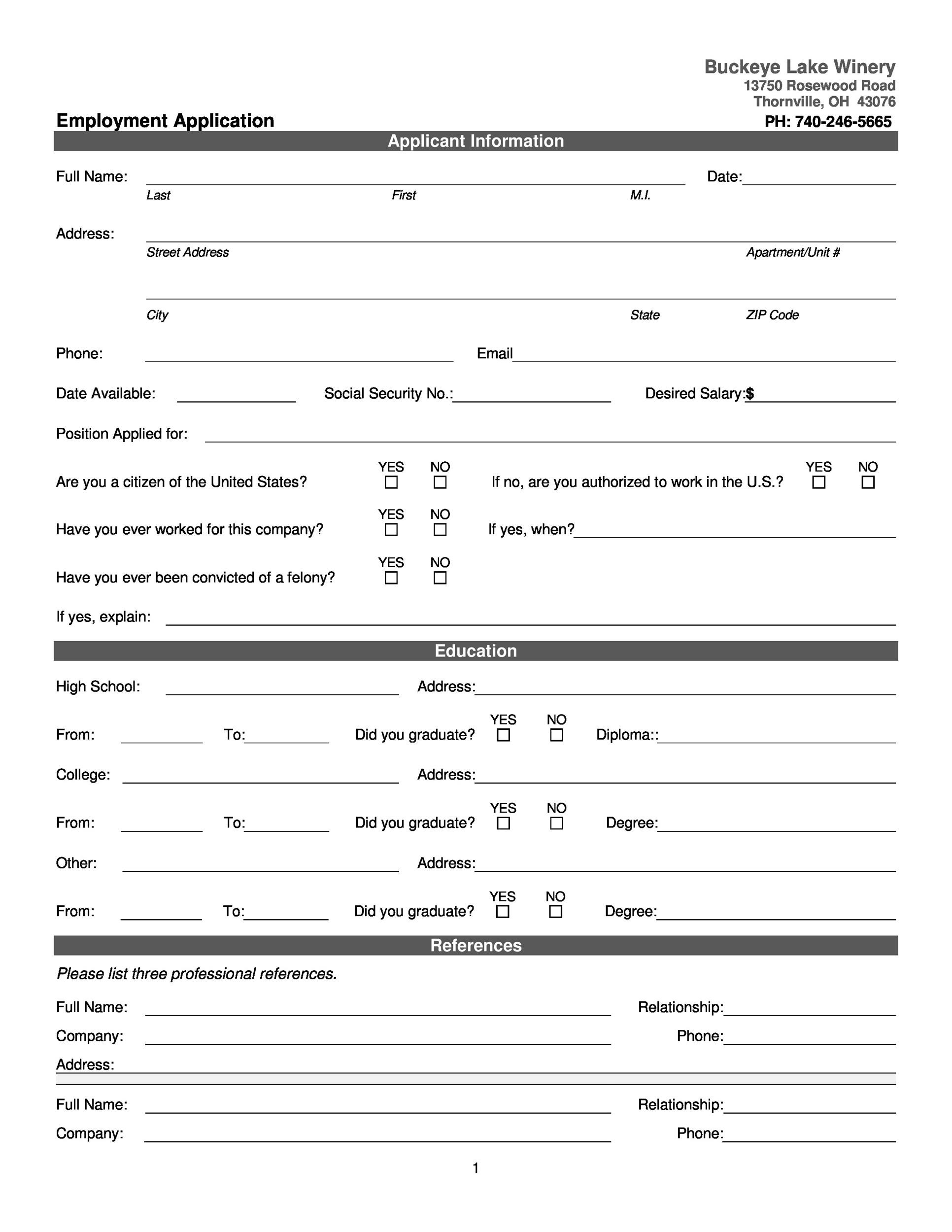 Free Job Application Form Printable