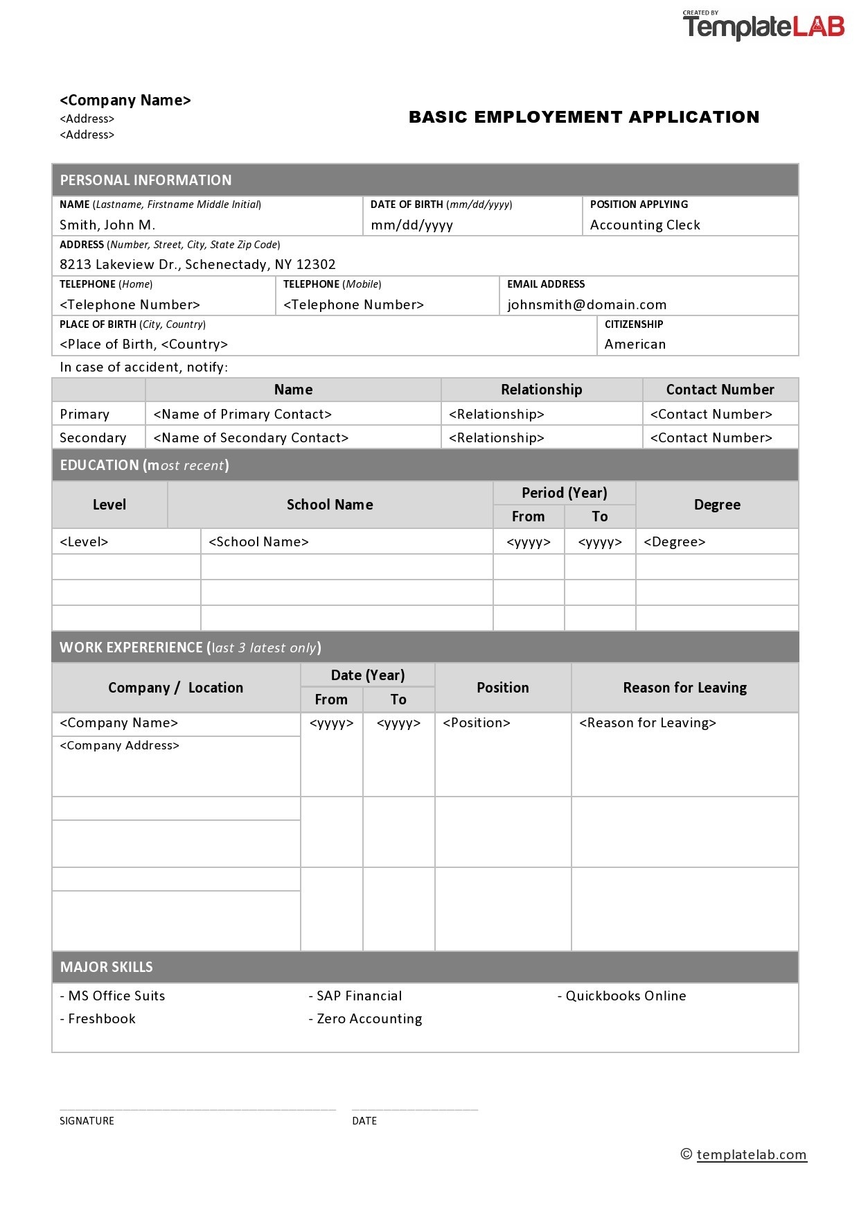 Free Job Application Print Out