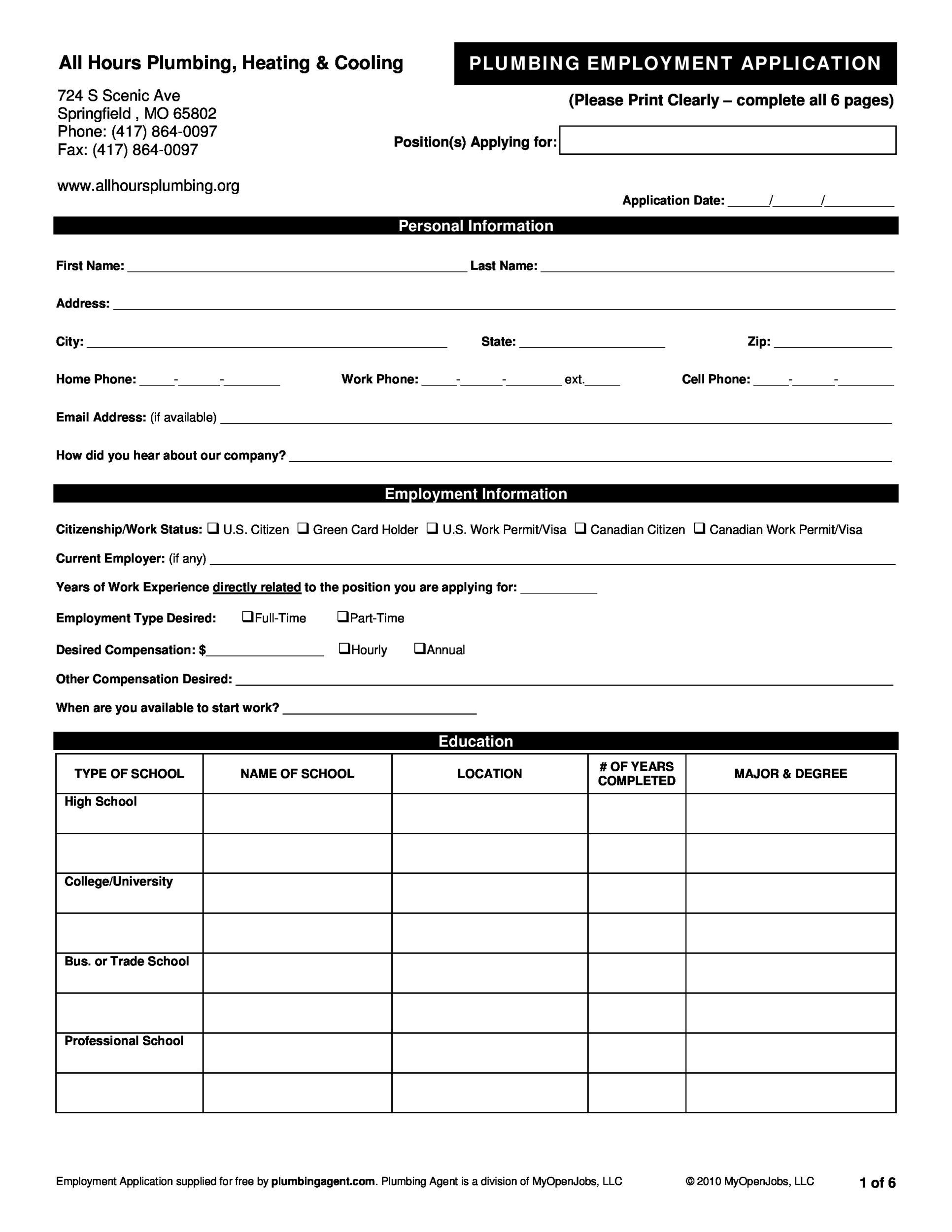 Free Job Applications To Print