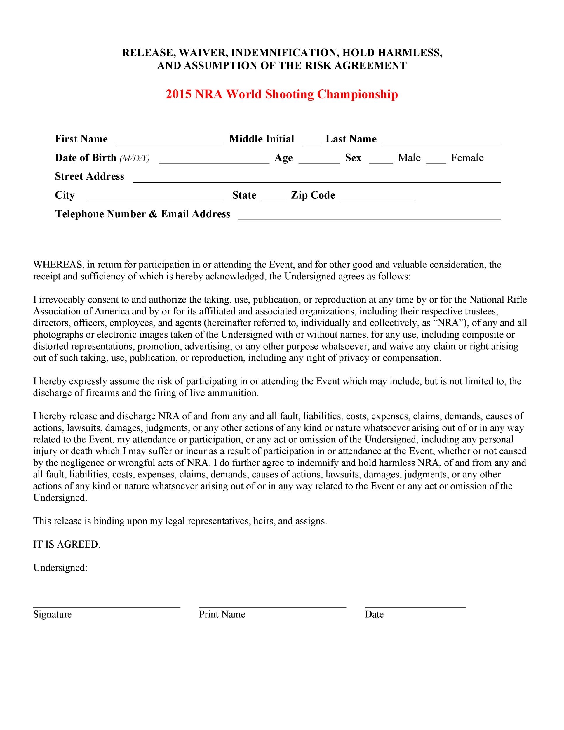 Waiver Of Liability Form Pdf Free Download