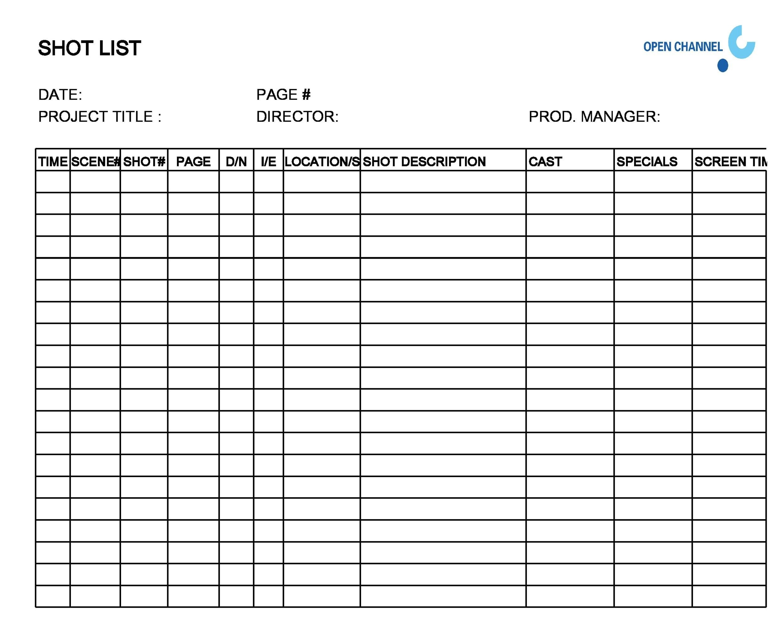 50 Handy Shot List Templates Film Photography TemplateLab
