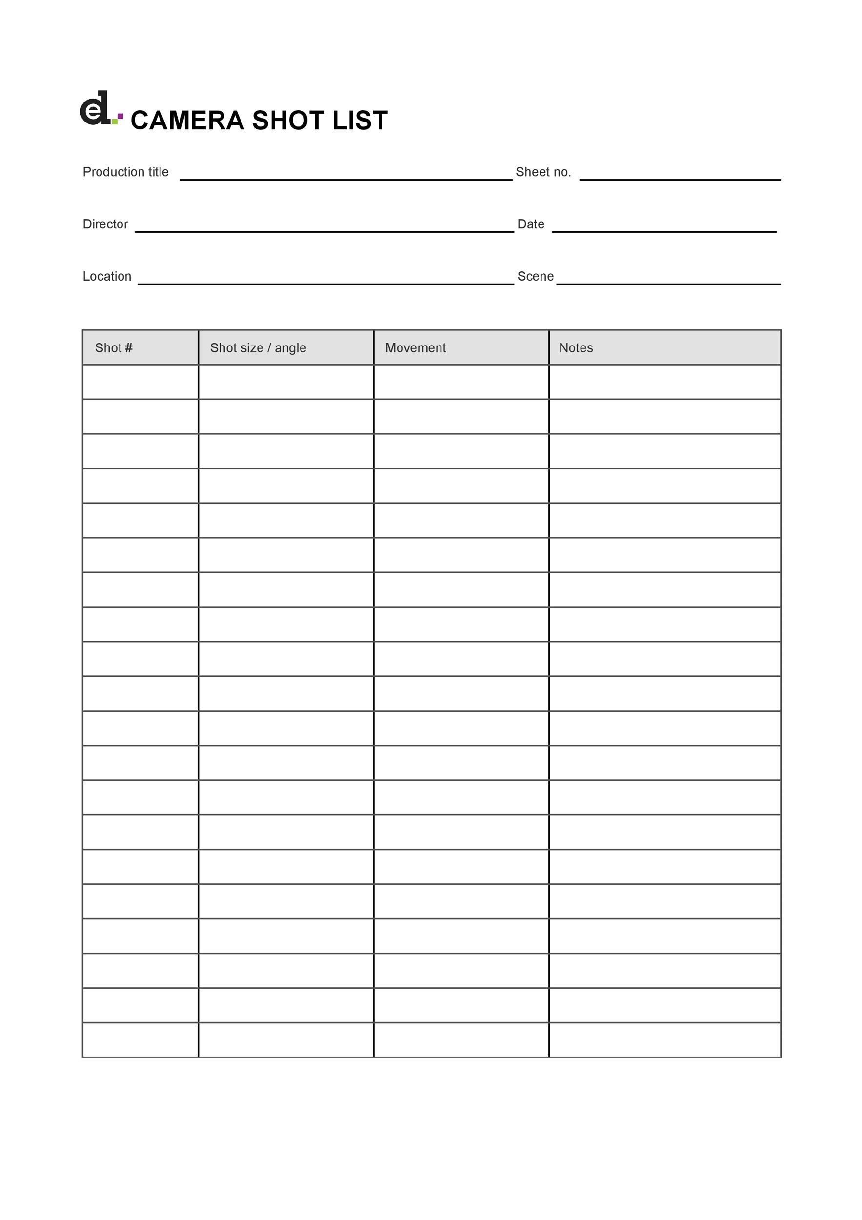 50 Handy Shot List Templates Film Photography TemplateLab