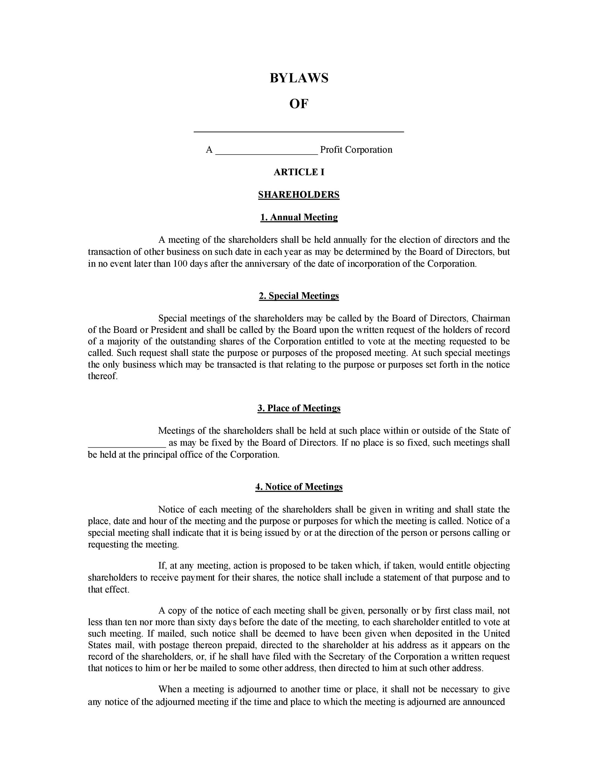 50 Simple Corporate Bylaws Templates Samples TemplateLab