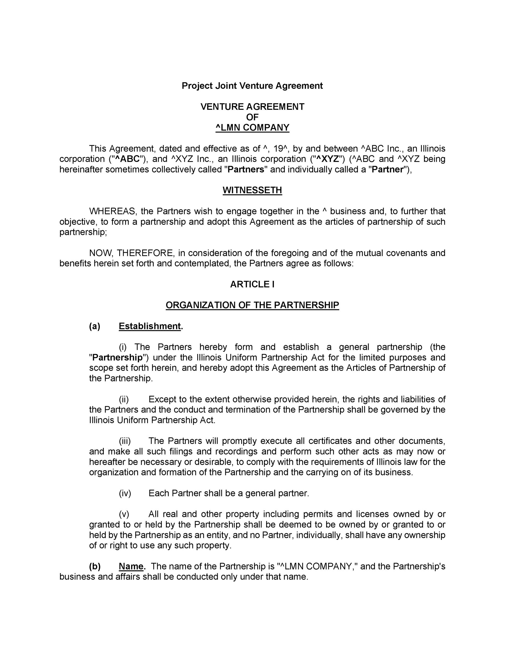 Joint Venture Agreement Format In Word