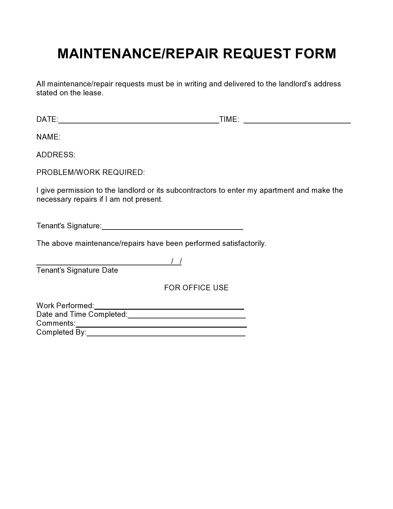 54 Maintenance Request Form Templates Free TemplateLab