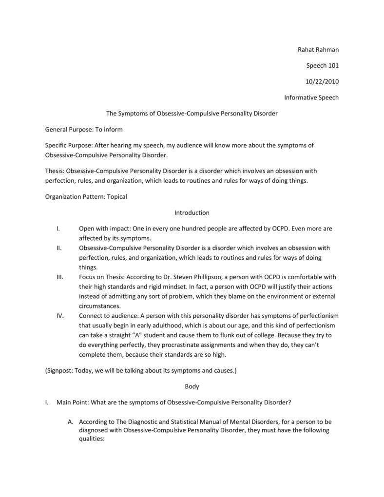 Examples Of Informative Speech Outlines