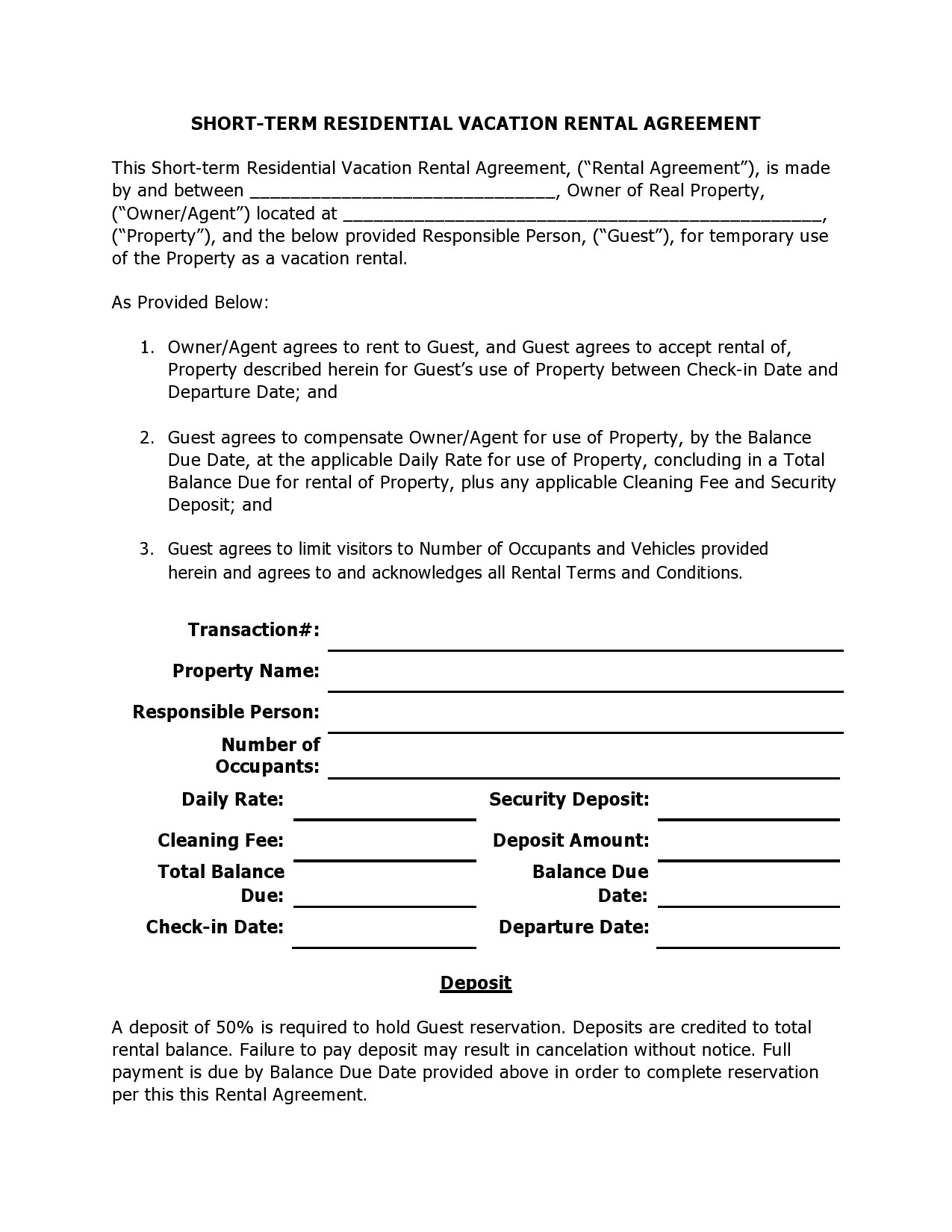 Free Short Term Rental Agreement
