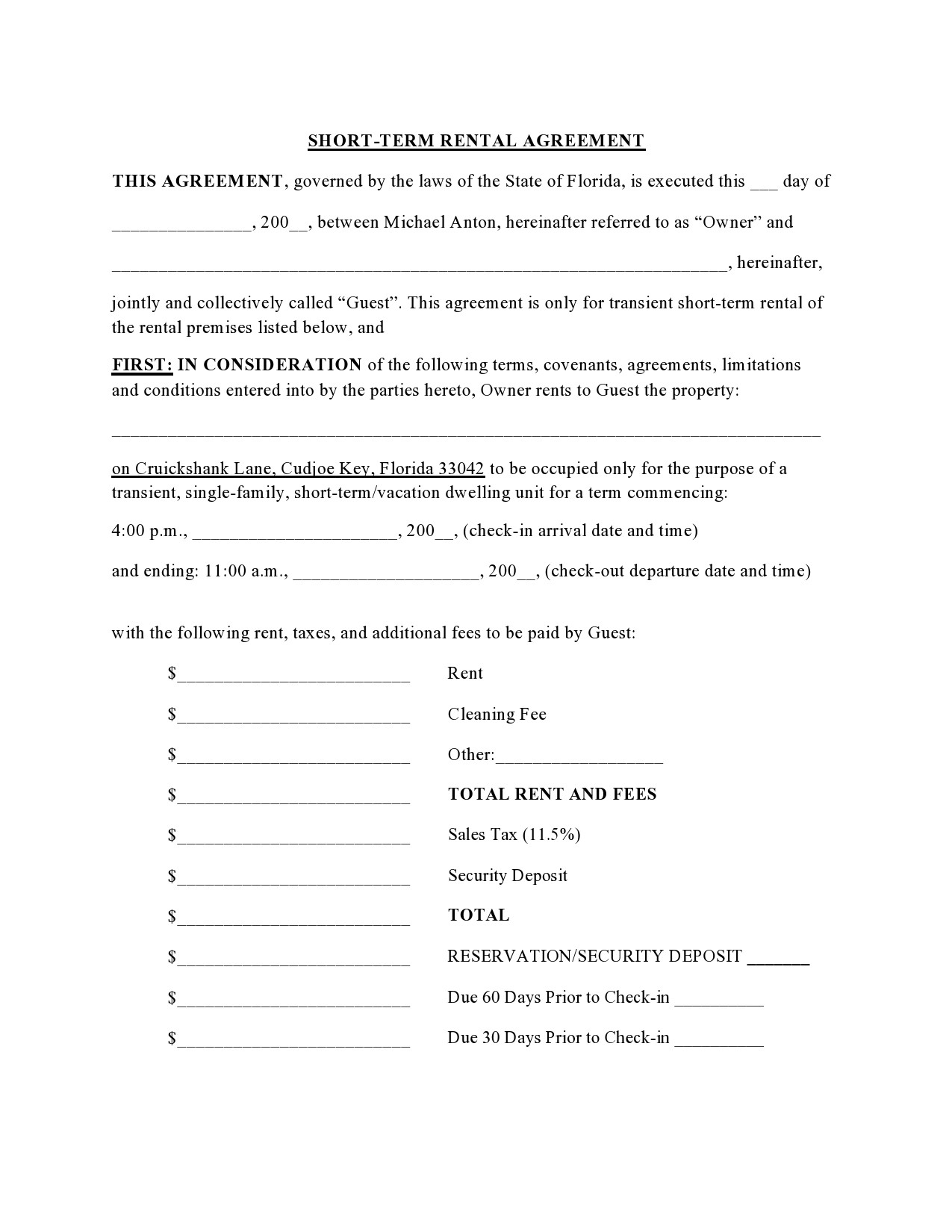 Free Short-Term Rental Agreement Pdf