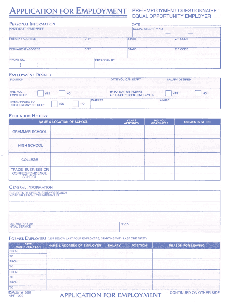 Free Application For Employment Pdf