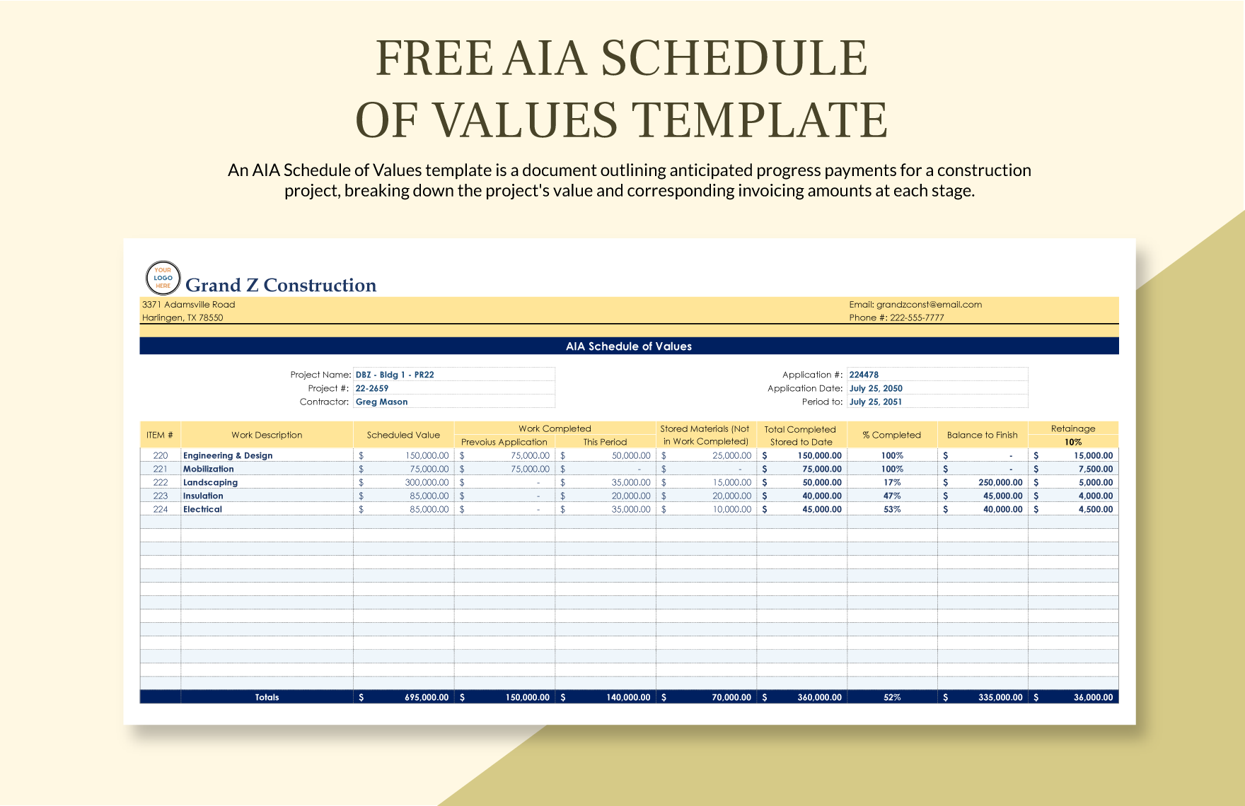 Aia Schedule Of Values Excel
