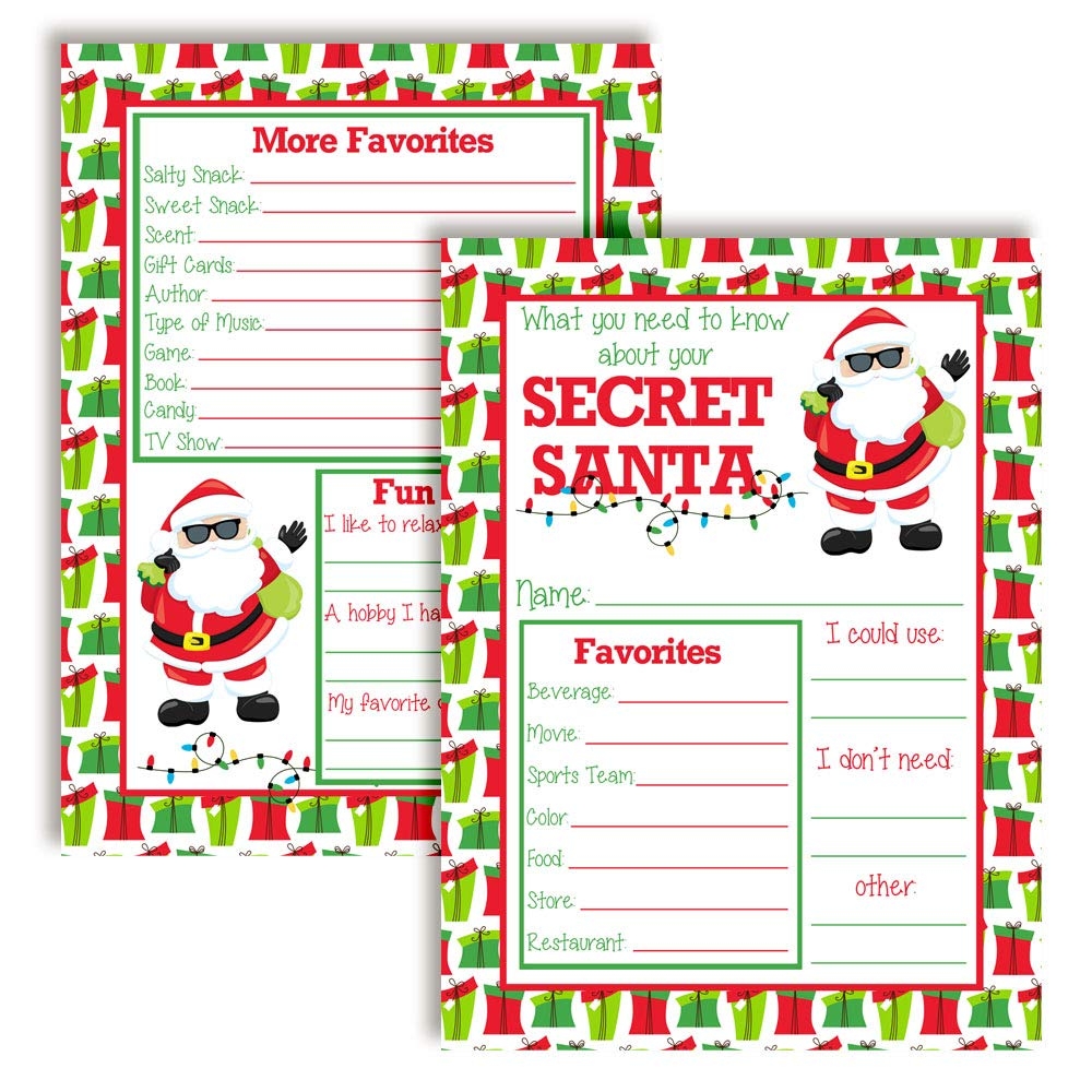 Amazon Get To Know Your Secret Santa Christmas Holiday Gift Idea Fill In Cards Ten 5 X 7 Fill In The Blank Cards By AmandaCreation Arts Crafts Sewing