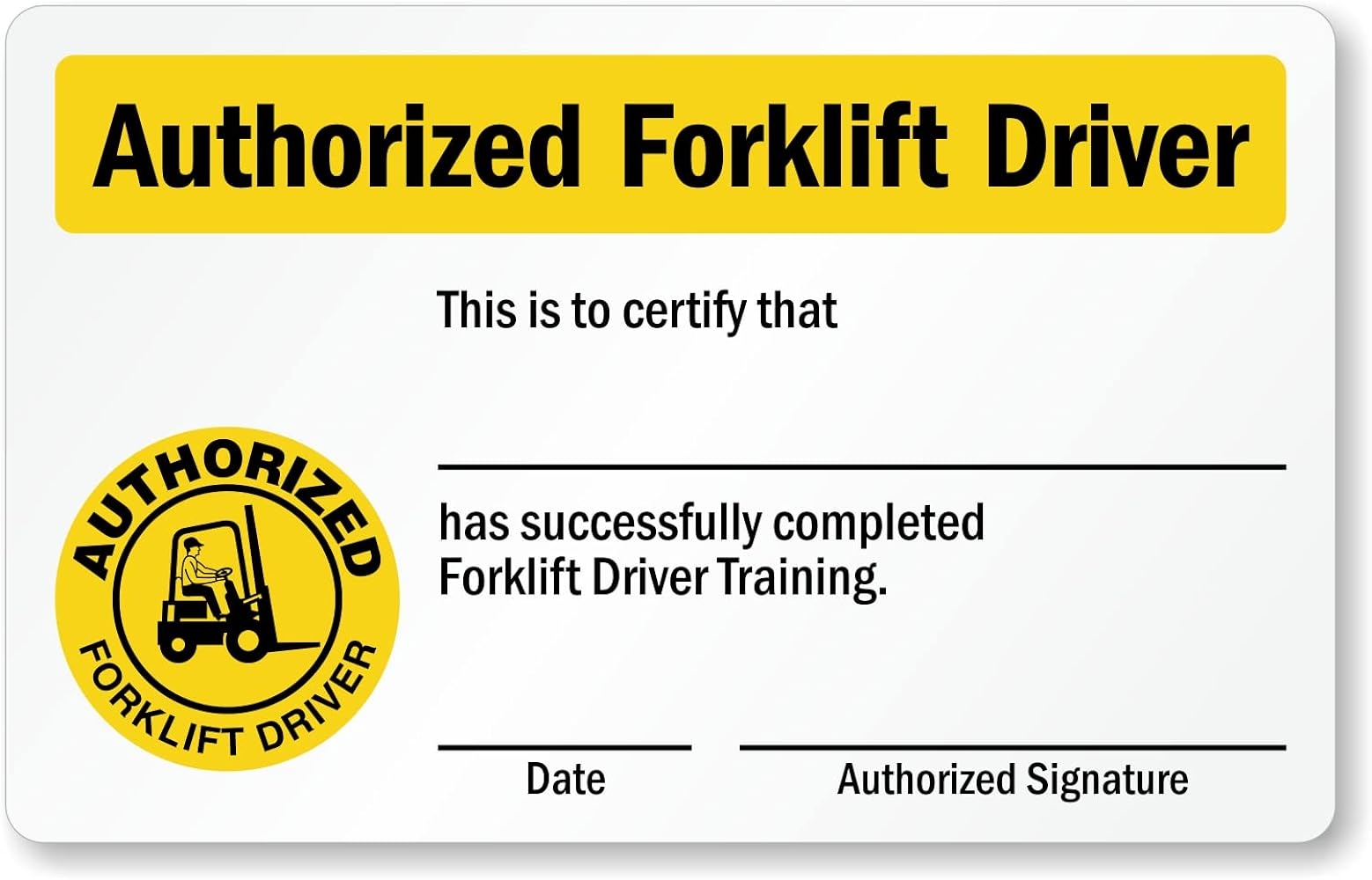 Printable Forklift Certification Card Template