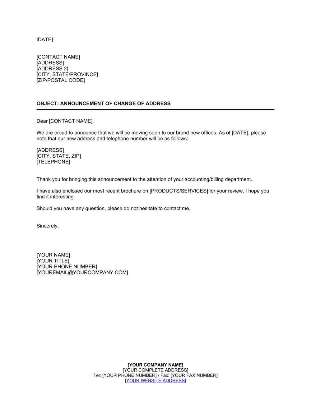 Change Of Billing Address Letter To Vendors