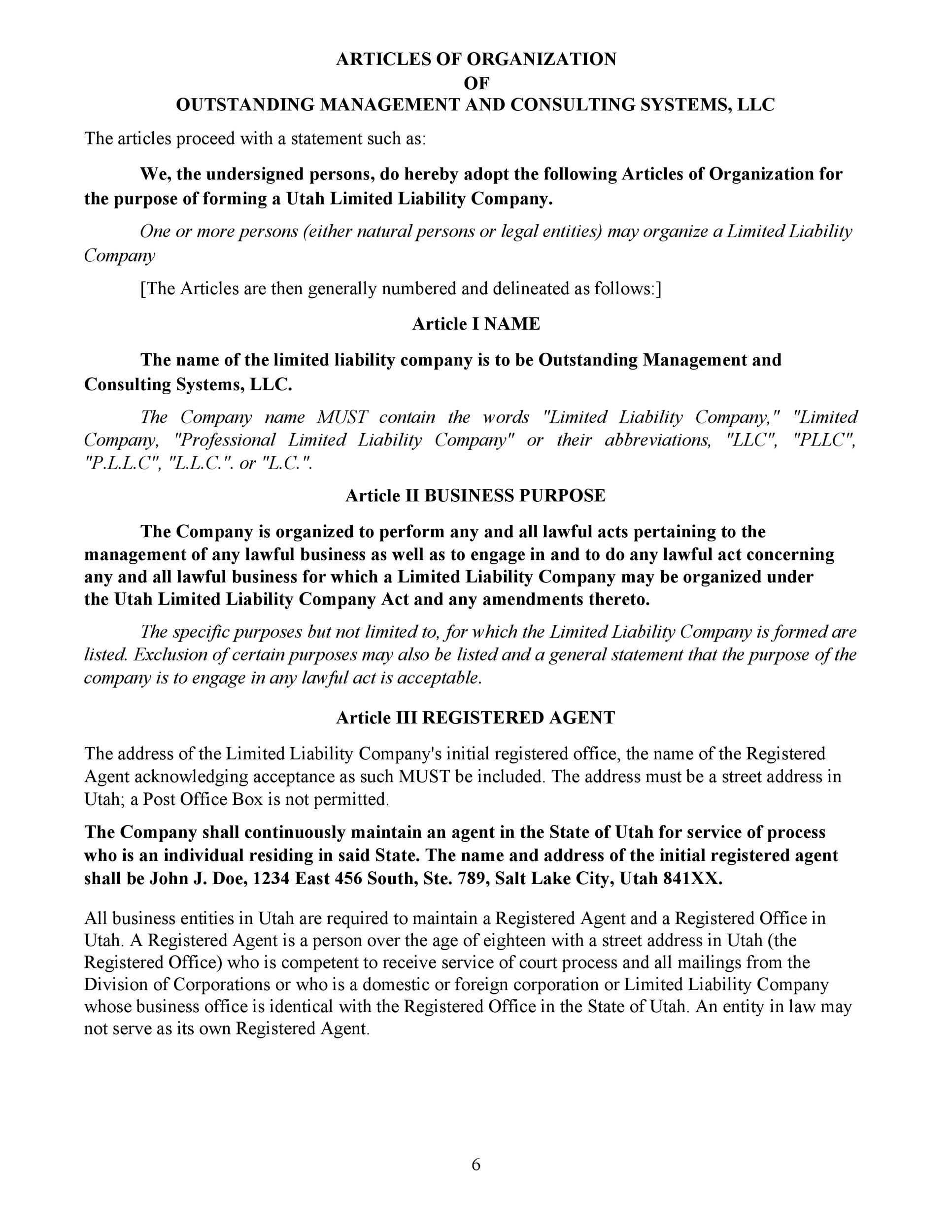 Free Sample Articles Of Incorporation