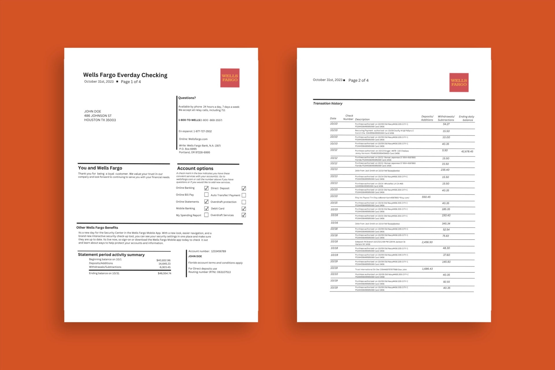 Authentic Wells Fargo Bank Template Create Professional Pay Stubs With Instant Download Pdf Wells Fargo Statement With Editable Fields Etsy
