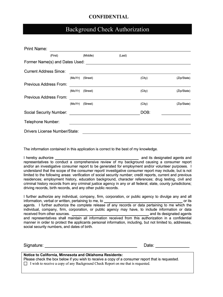 Background Check Authorization Form Fill Online Printable Fillable Blank PdfFiller