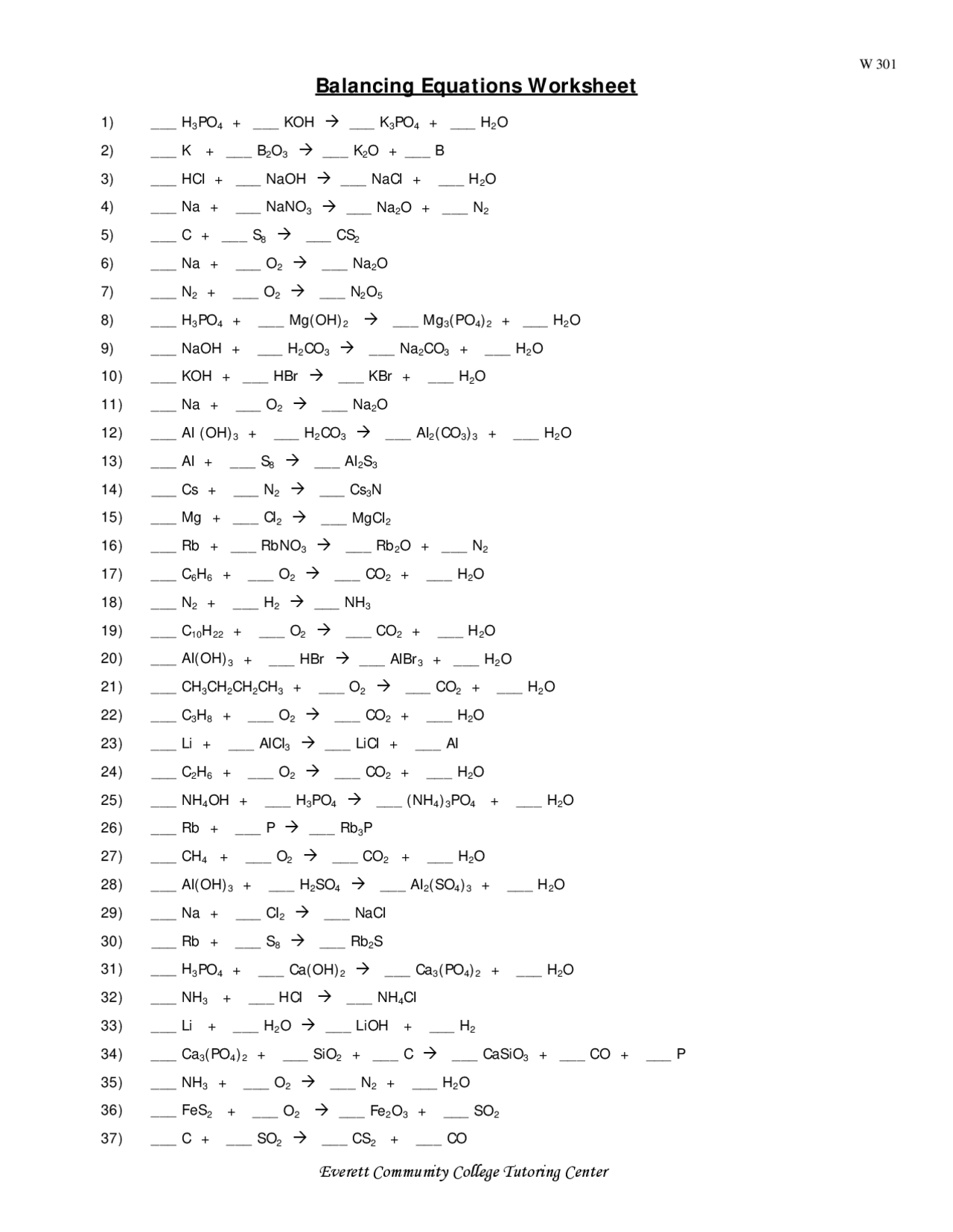 Chemistry About Balancing Equations Answer Key