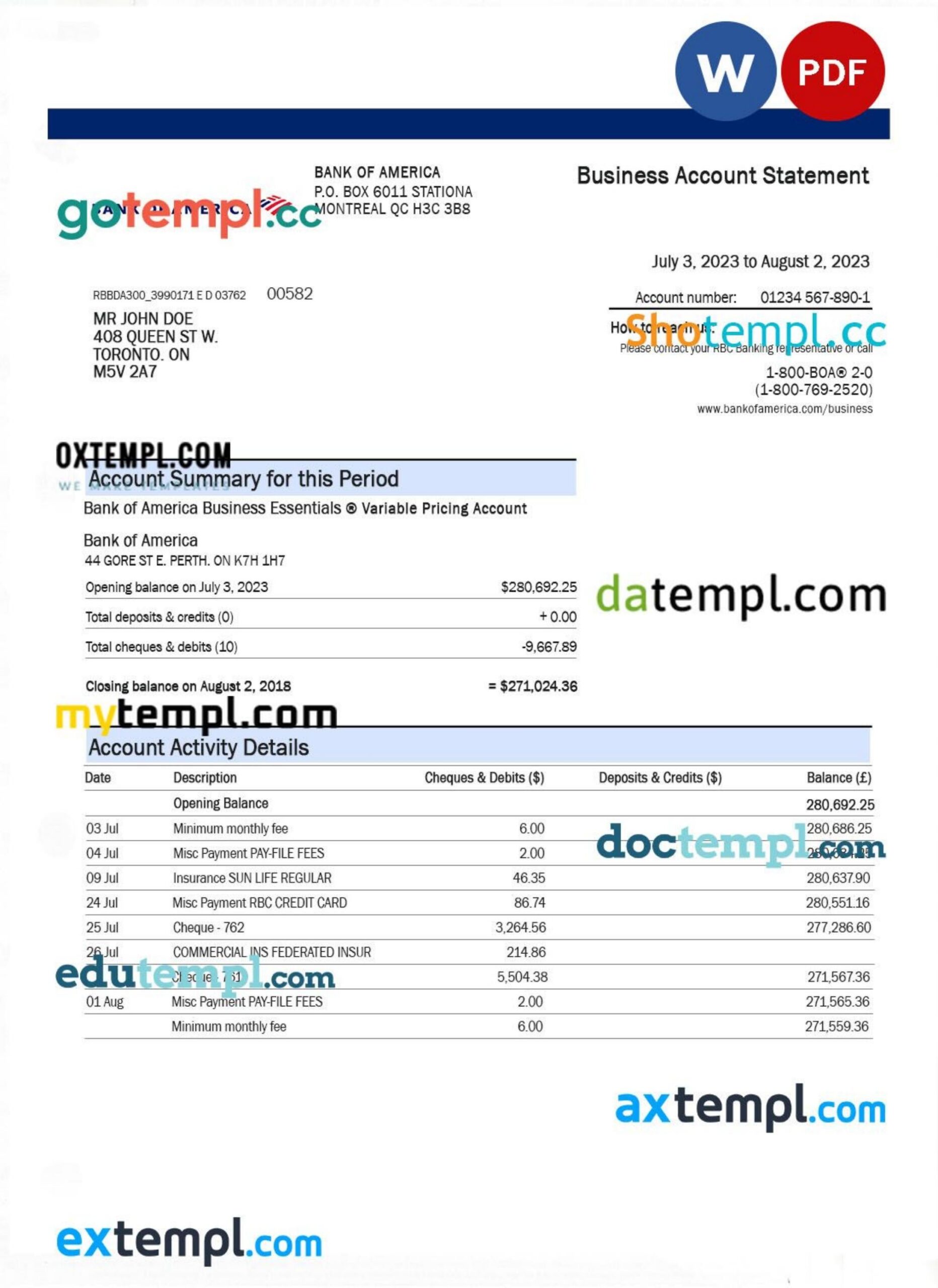 Bank Statement Template Bank Of America