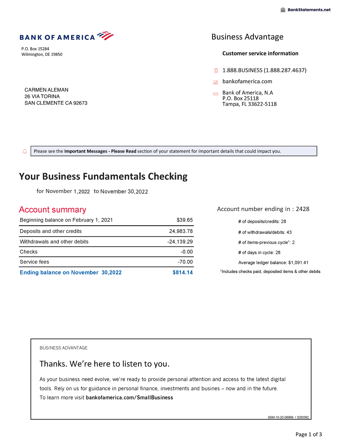 Bank Of America Bank Statement Generator