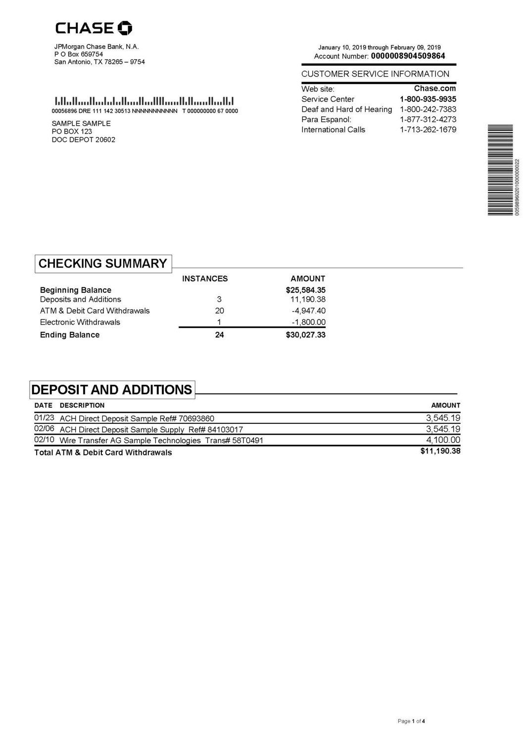 Bank Statement Chase Auto Calculating Editable Template Documentplug