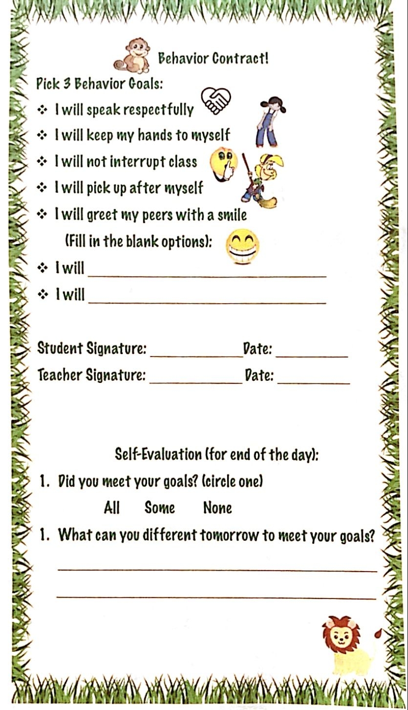 Student Behavior Contract For Elementary Students