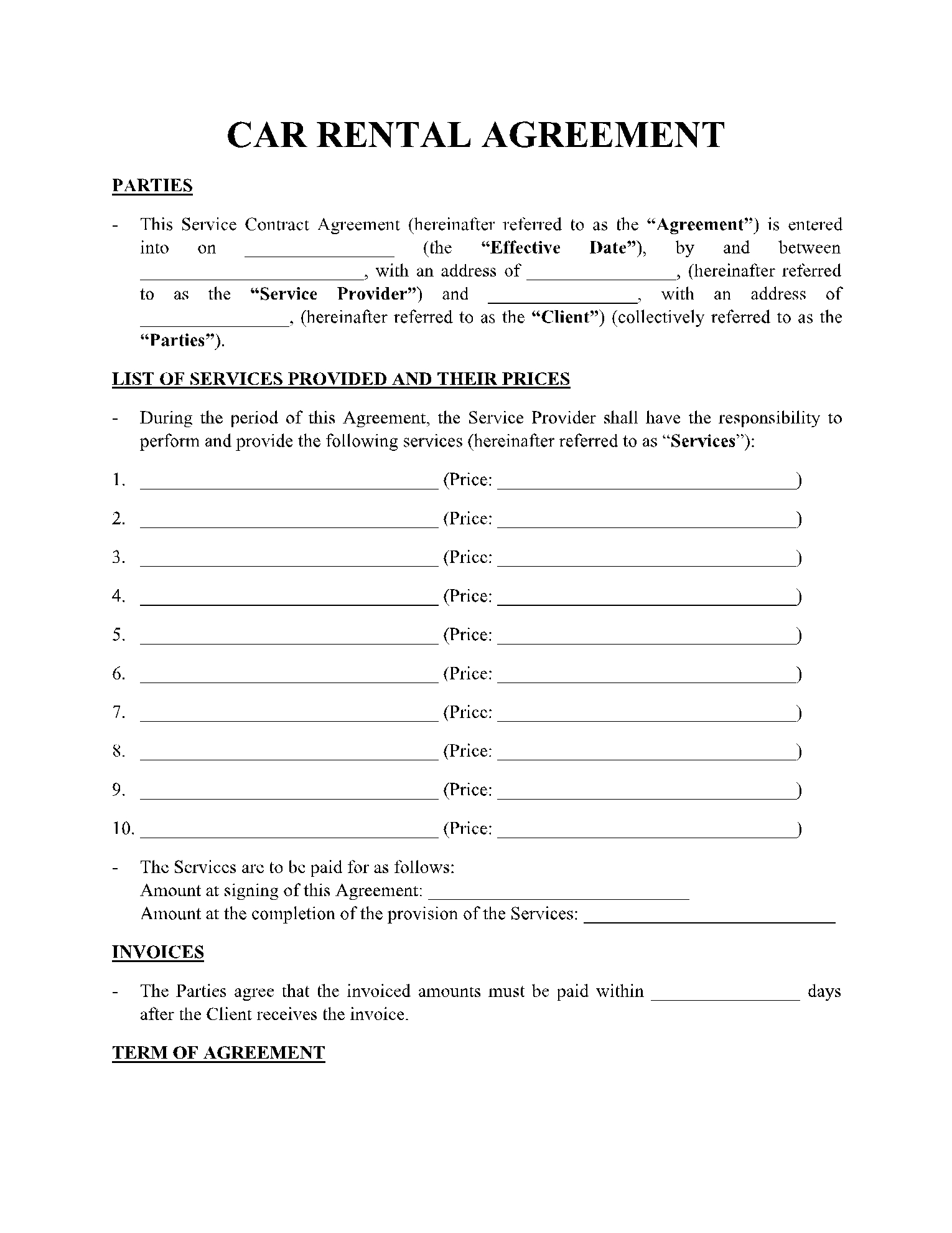 Best Car Rental Agreement Template In 2021 CocoSign