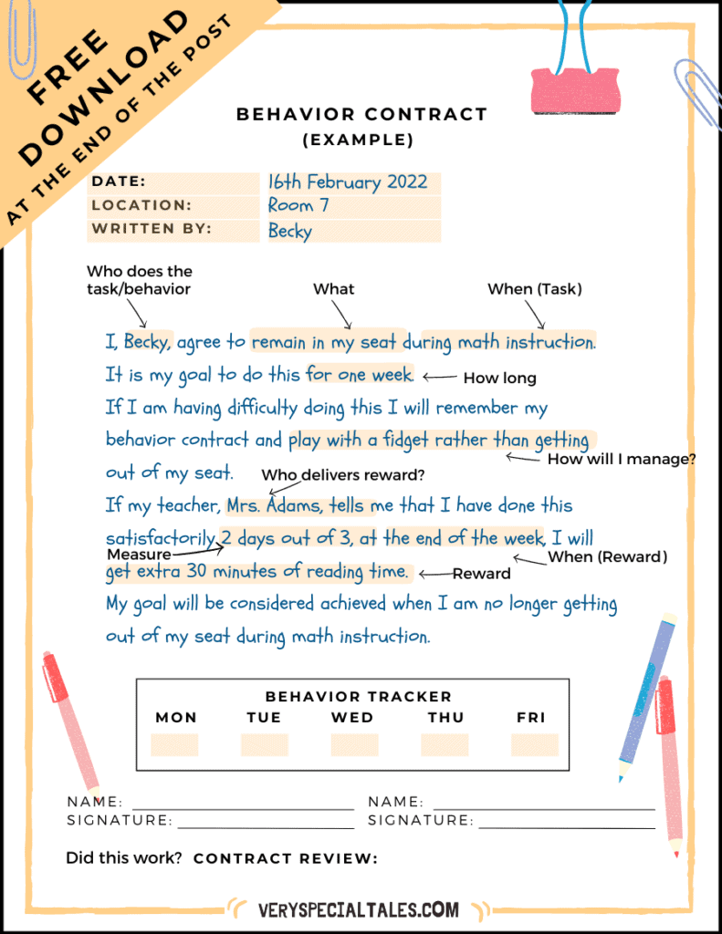 BEST Teen Behavior Contract Templates Examples Very Special Tales