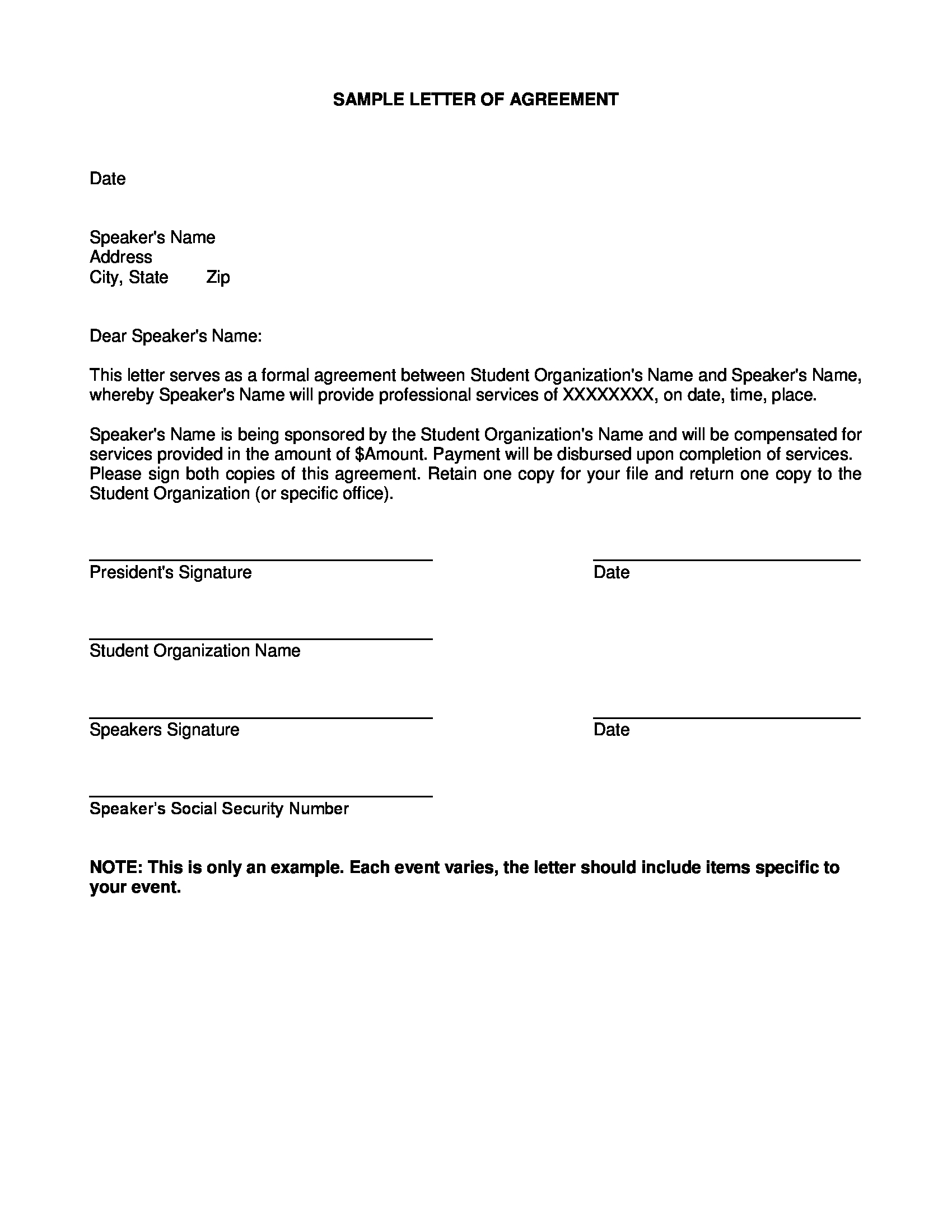 How To Write A Letter Of Agreement Between Two Parties