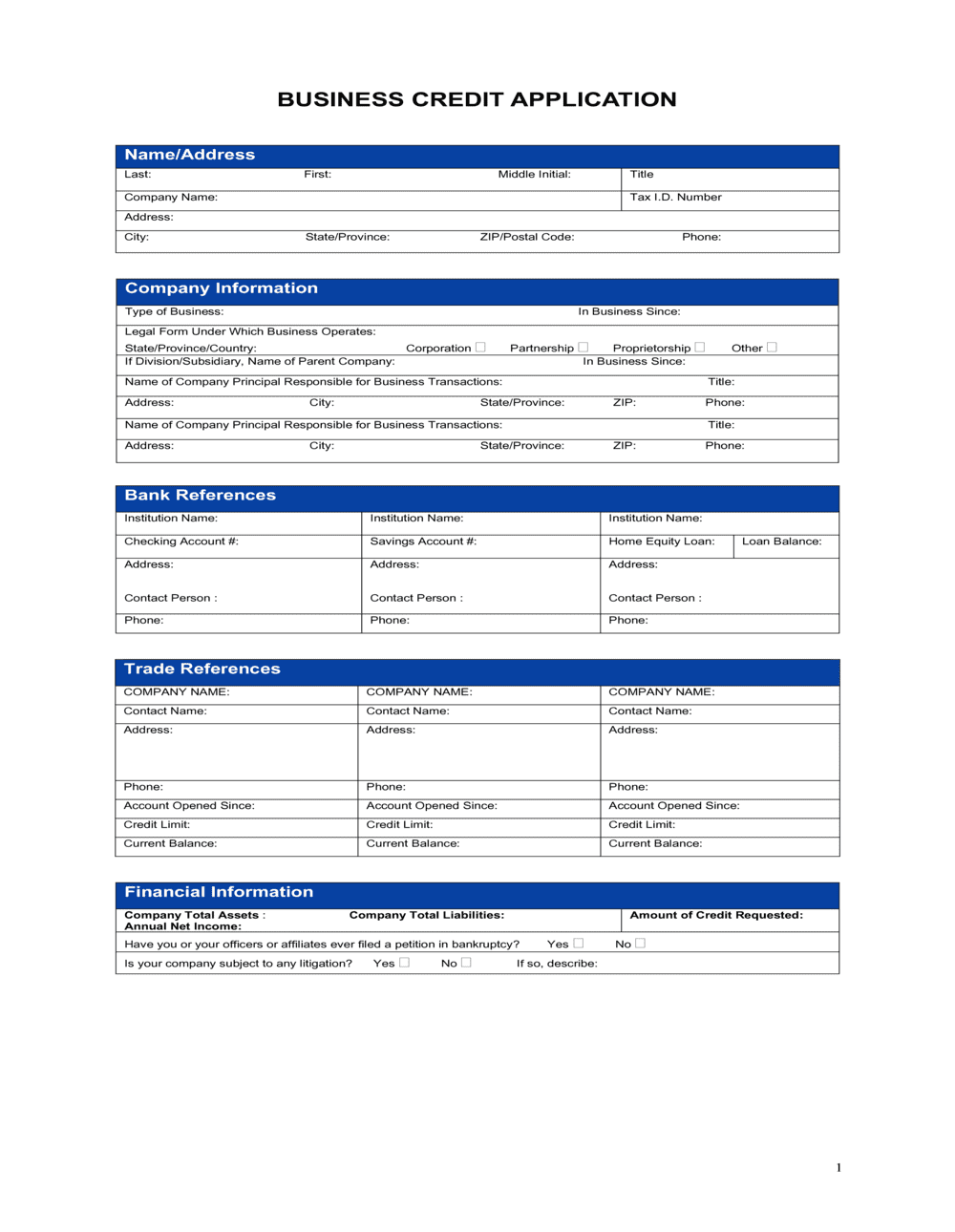 Credit Application Form For Business