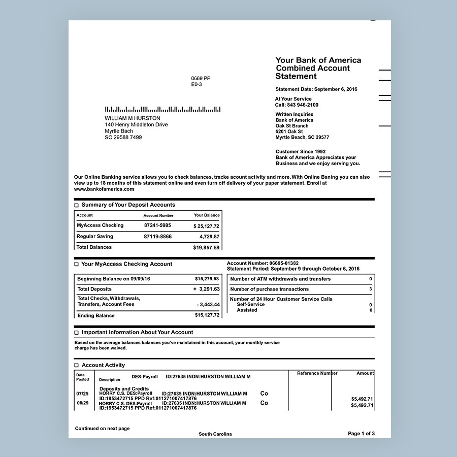 Pdf Editable Bank Of America Bank Statement Template