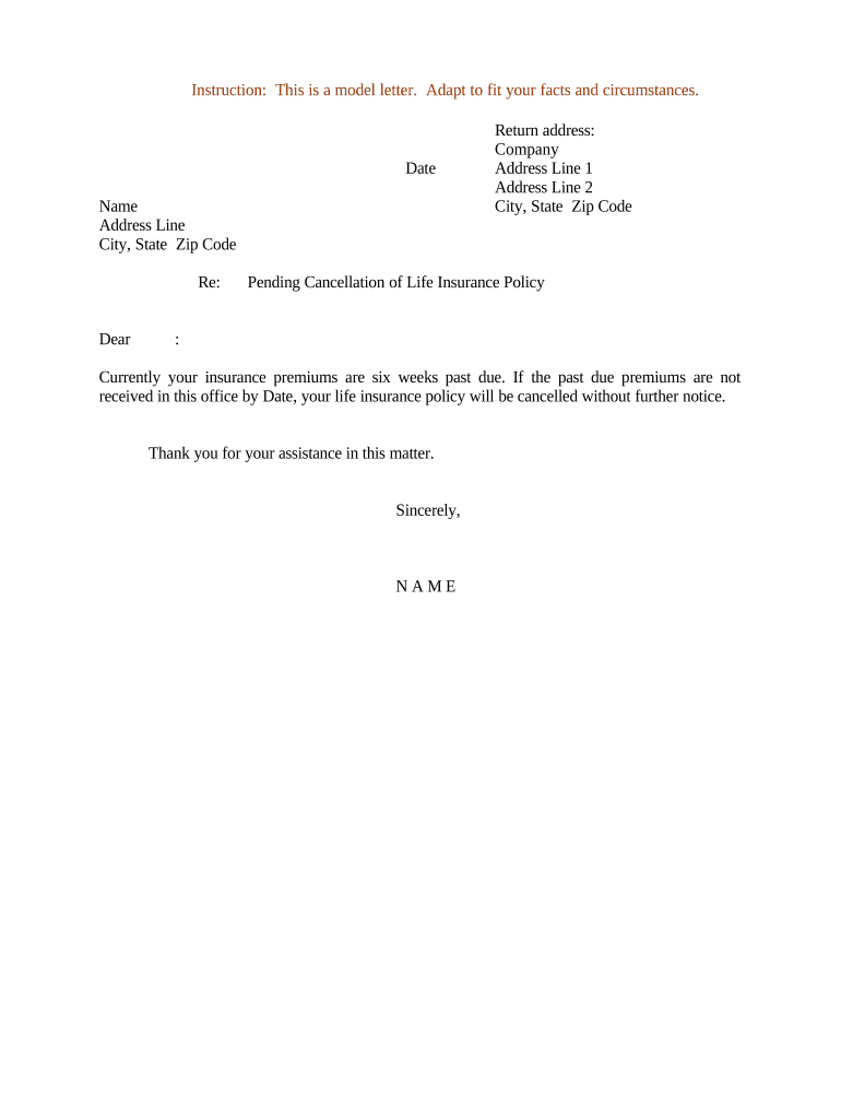 Sample Letter To Cancel Insurance Policy