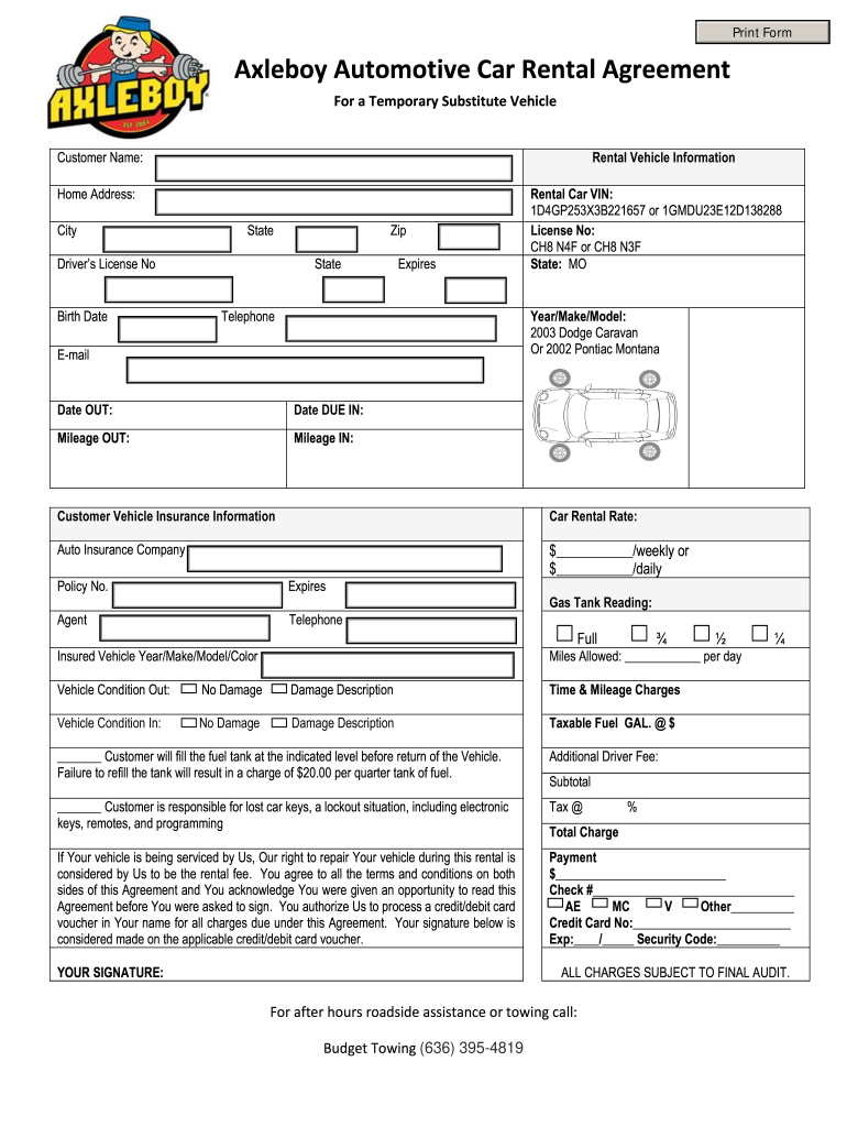 Car Rental Contract Template Free