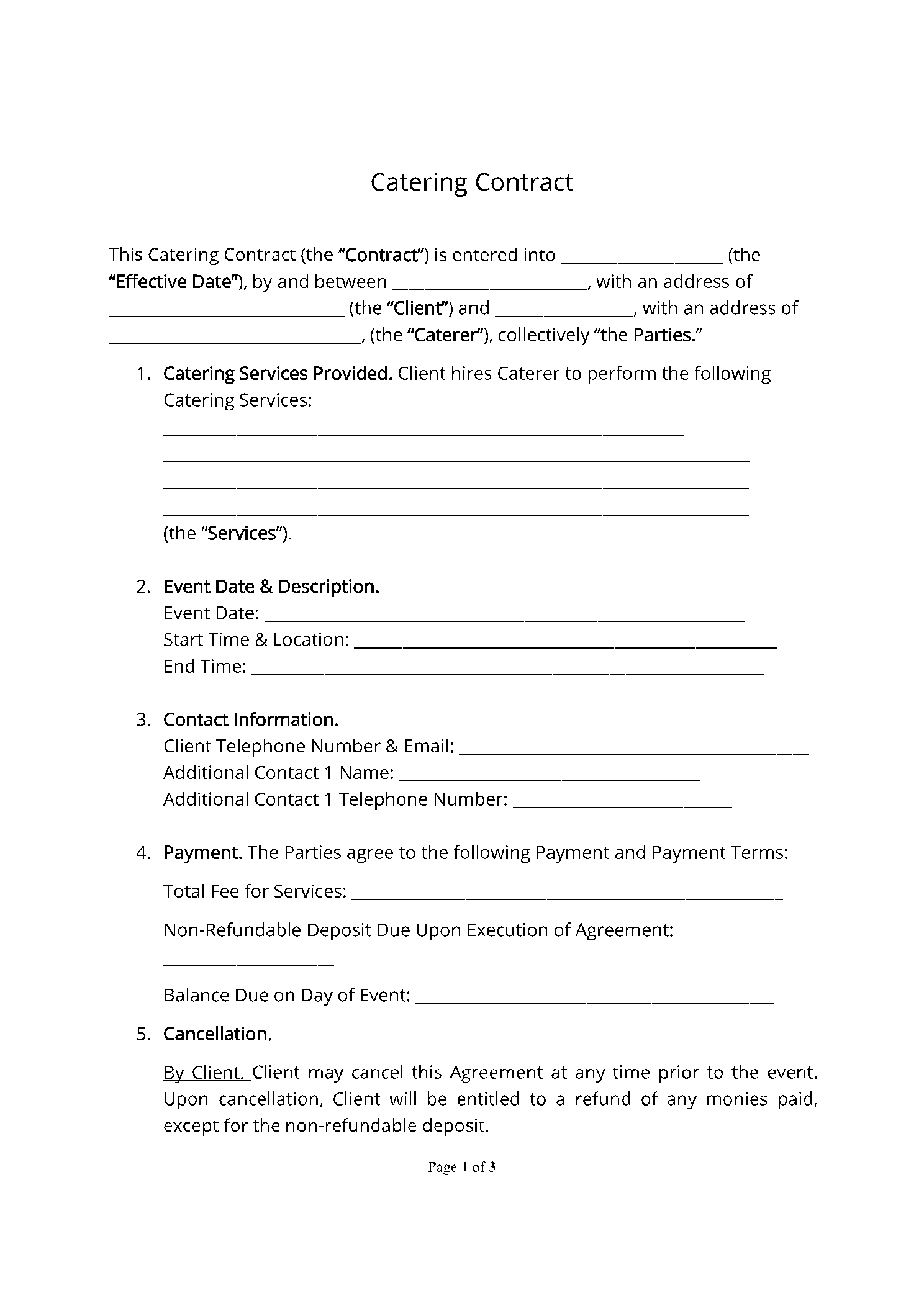 Free Catering Contract Template Word