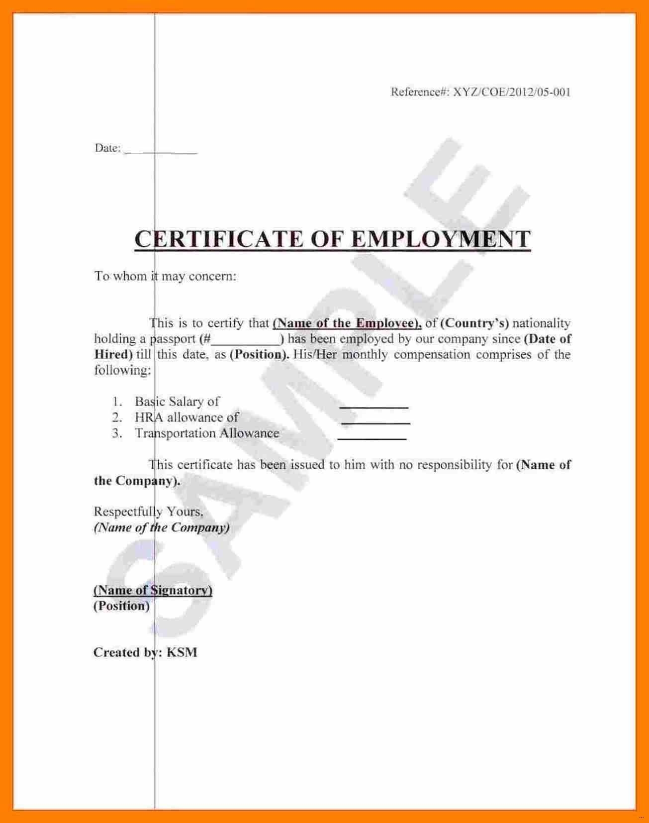 Certificate Of Employment With Salary