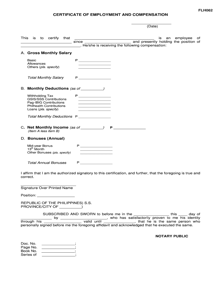 Certificate Of Employment And Salary