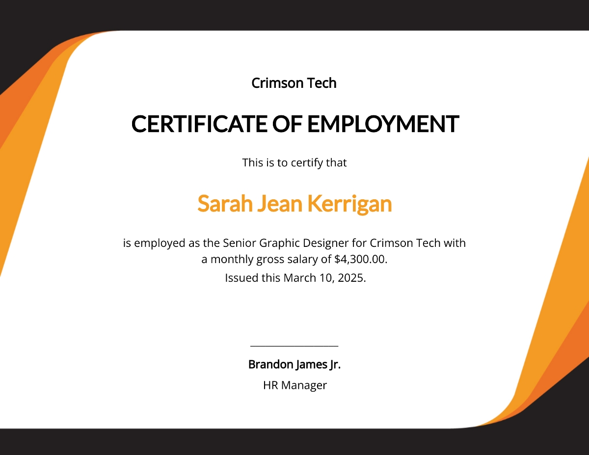 Cert Of Employment With Compensation