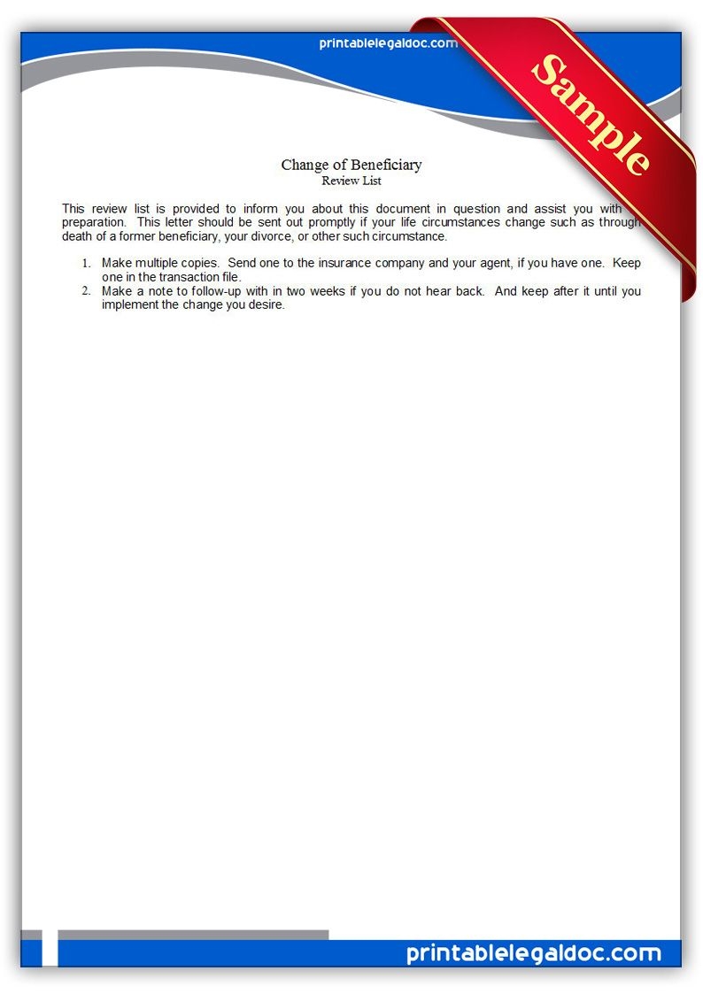 Printable Beneficiary Form Template
