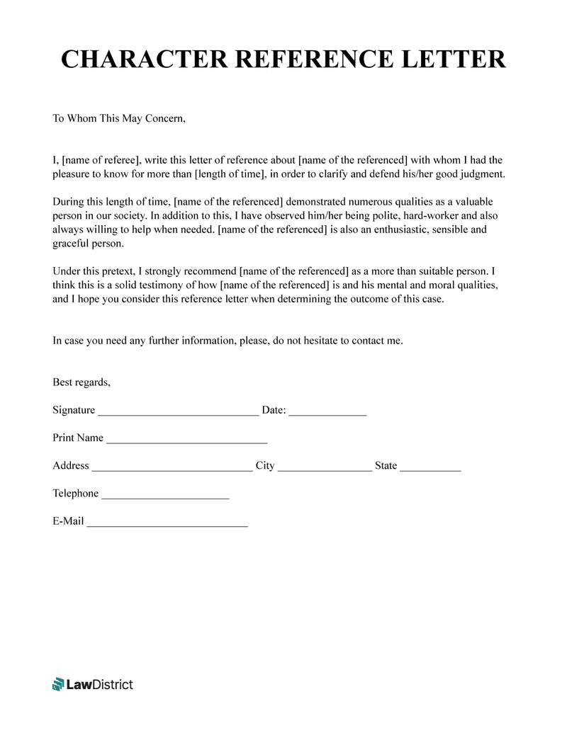 Character Reference Letter For Court Free PDF Word Template LawDistrict