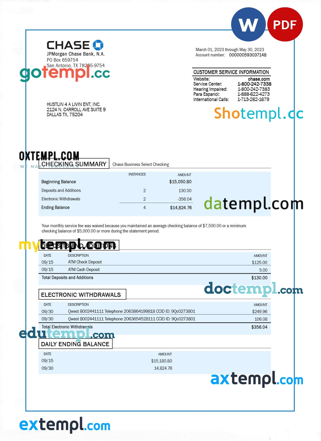Editable Chase Bank Statement Pdf