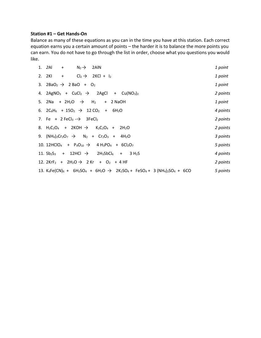 Balancing Chemical Equations Lab Answer Key