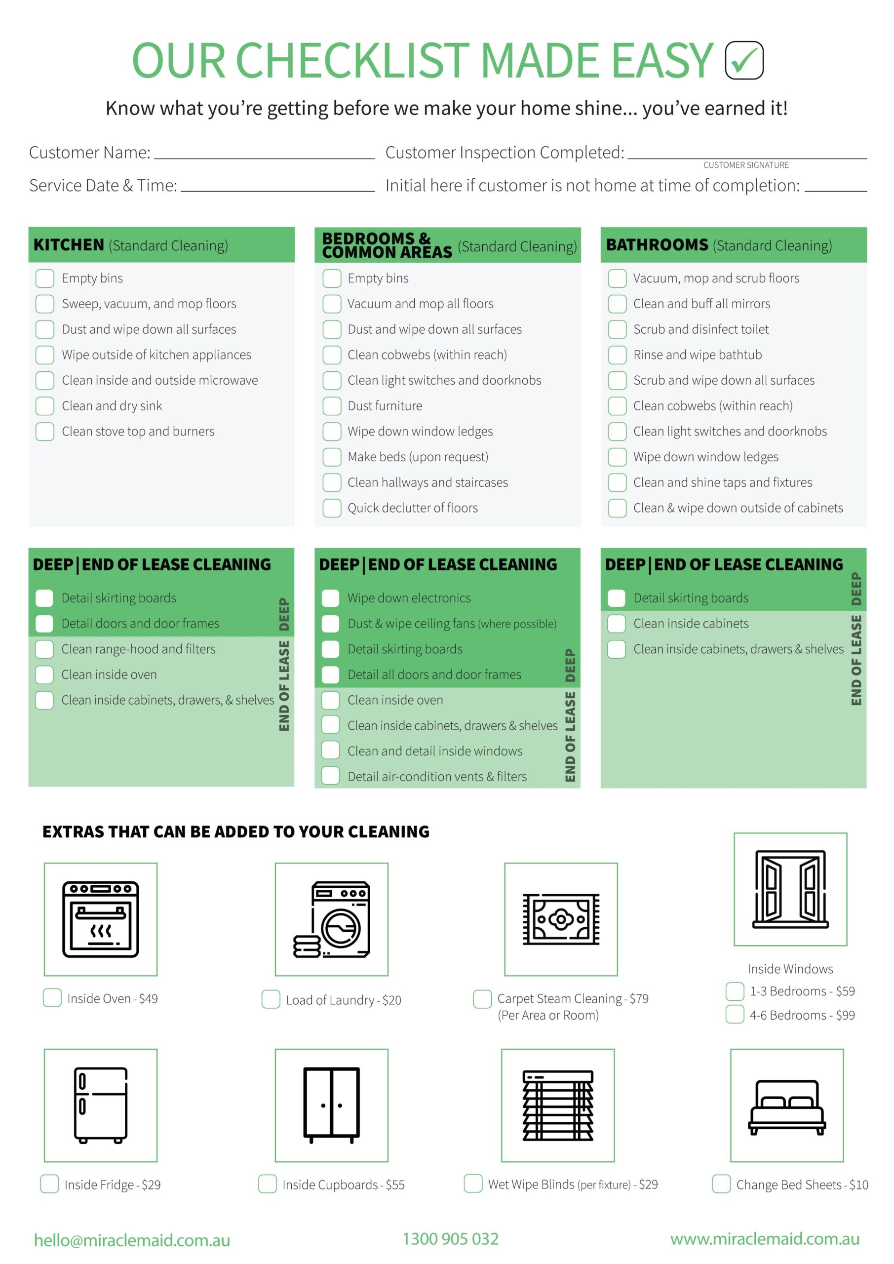 Cleaning Checklist Miracle Maid
