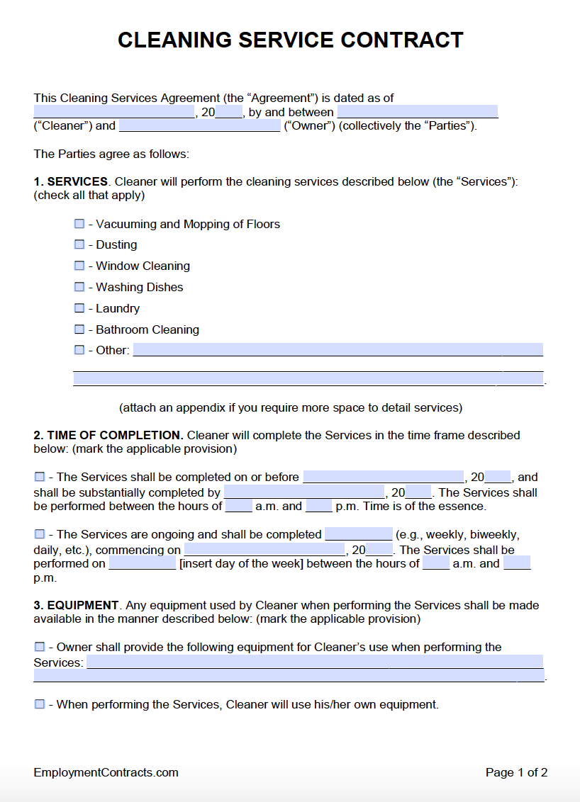 Contracts For House Cleaning Services