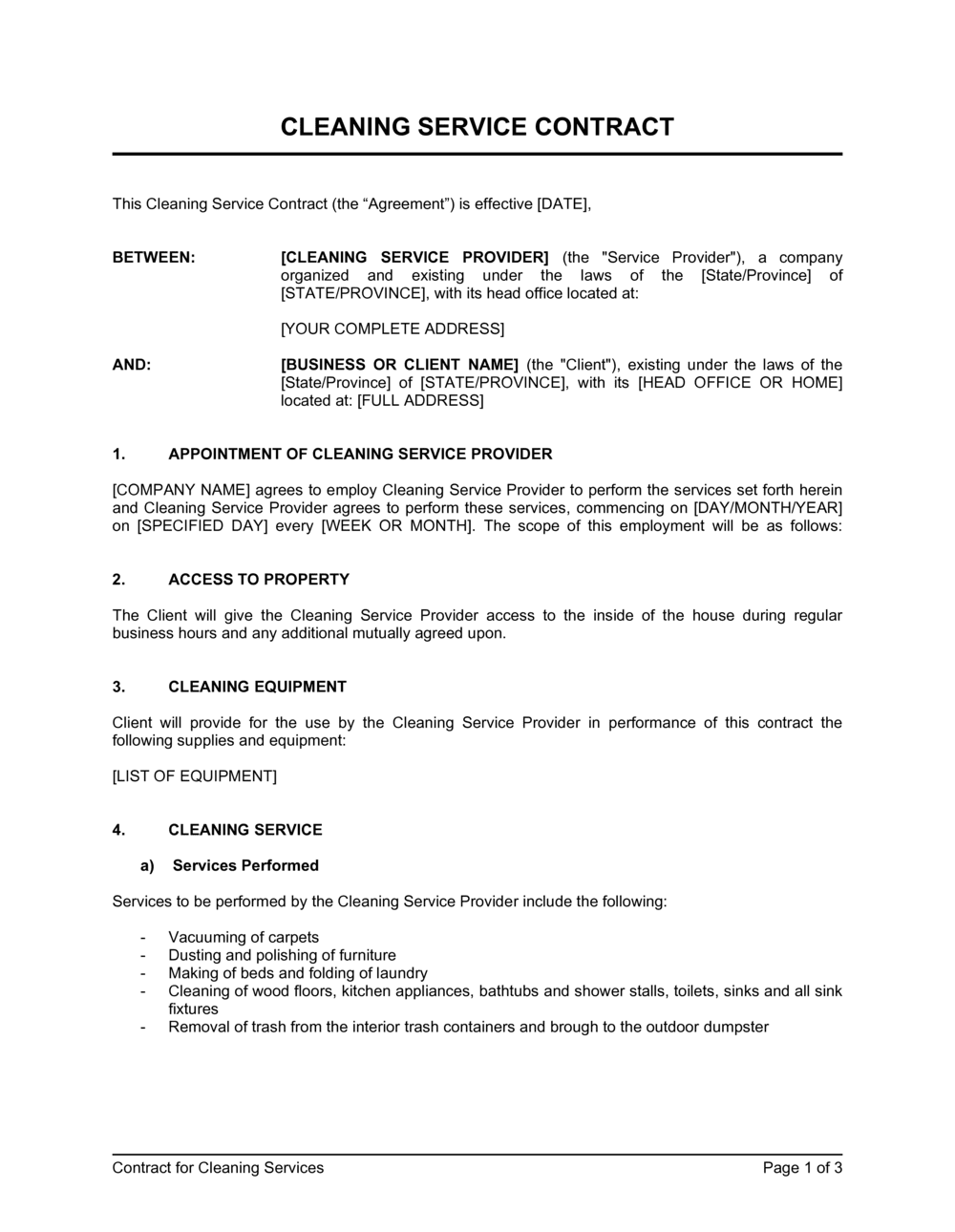 Office Cleaning Service Agreement Pdf