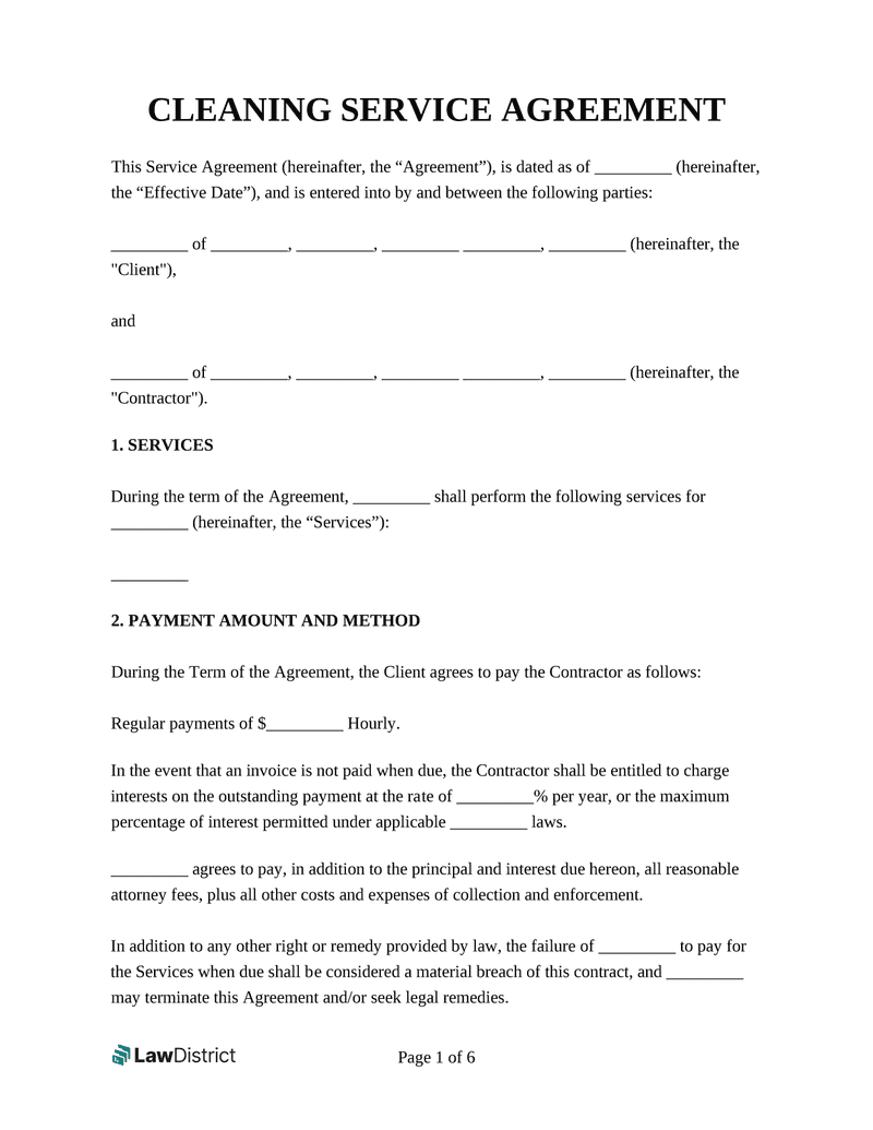 Cleaning Service Agreement Template Word