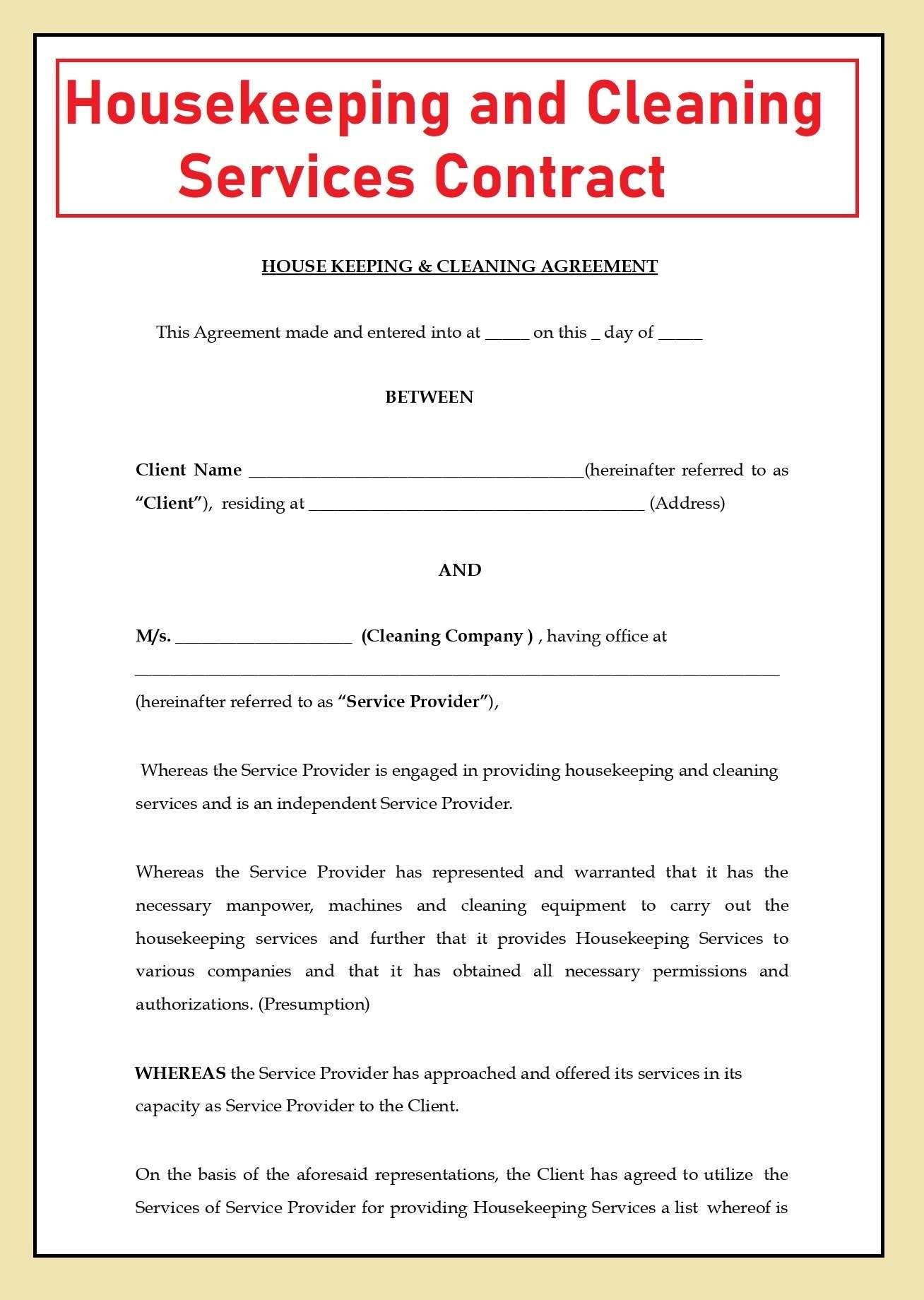 Contracts For House Cleaning Services