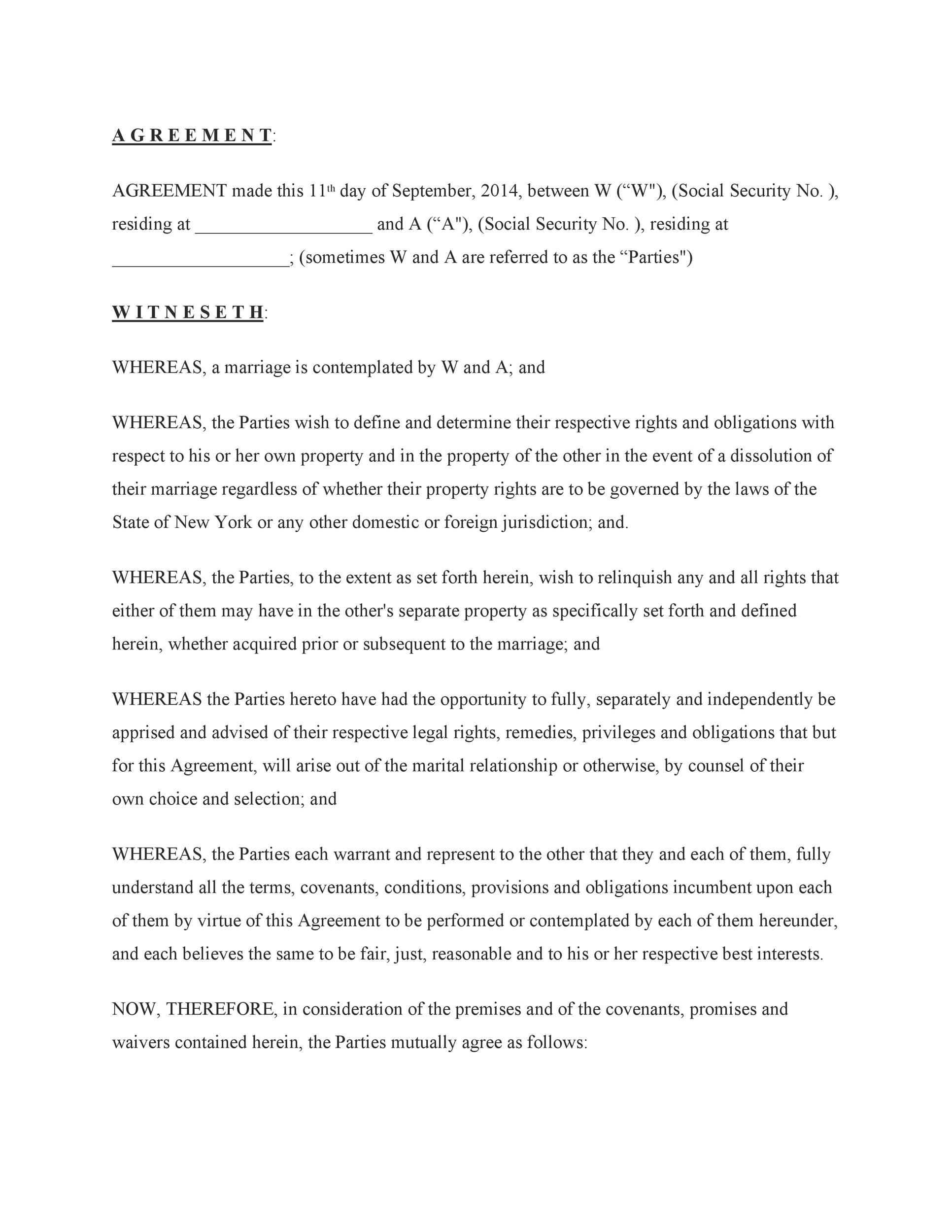 Living Together Agreement Template Free