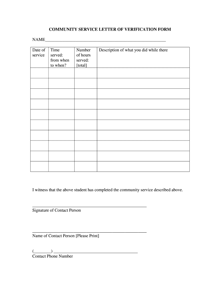 Community Service Form Fill Online Printable Fillable Blank PdfFiller