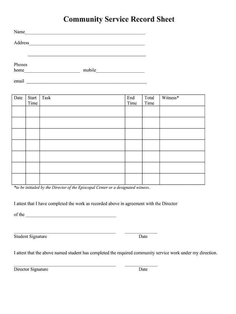 Printable Court Ordered Community Service Hours Log Sheet