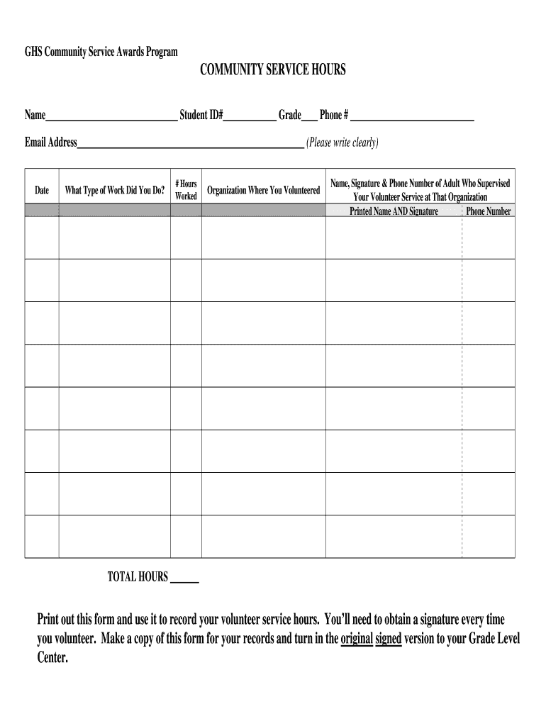 Community Service Hours Paper Fill Online Printable Fillable Blank PdfFiller