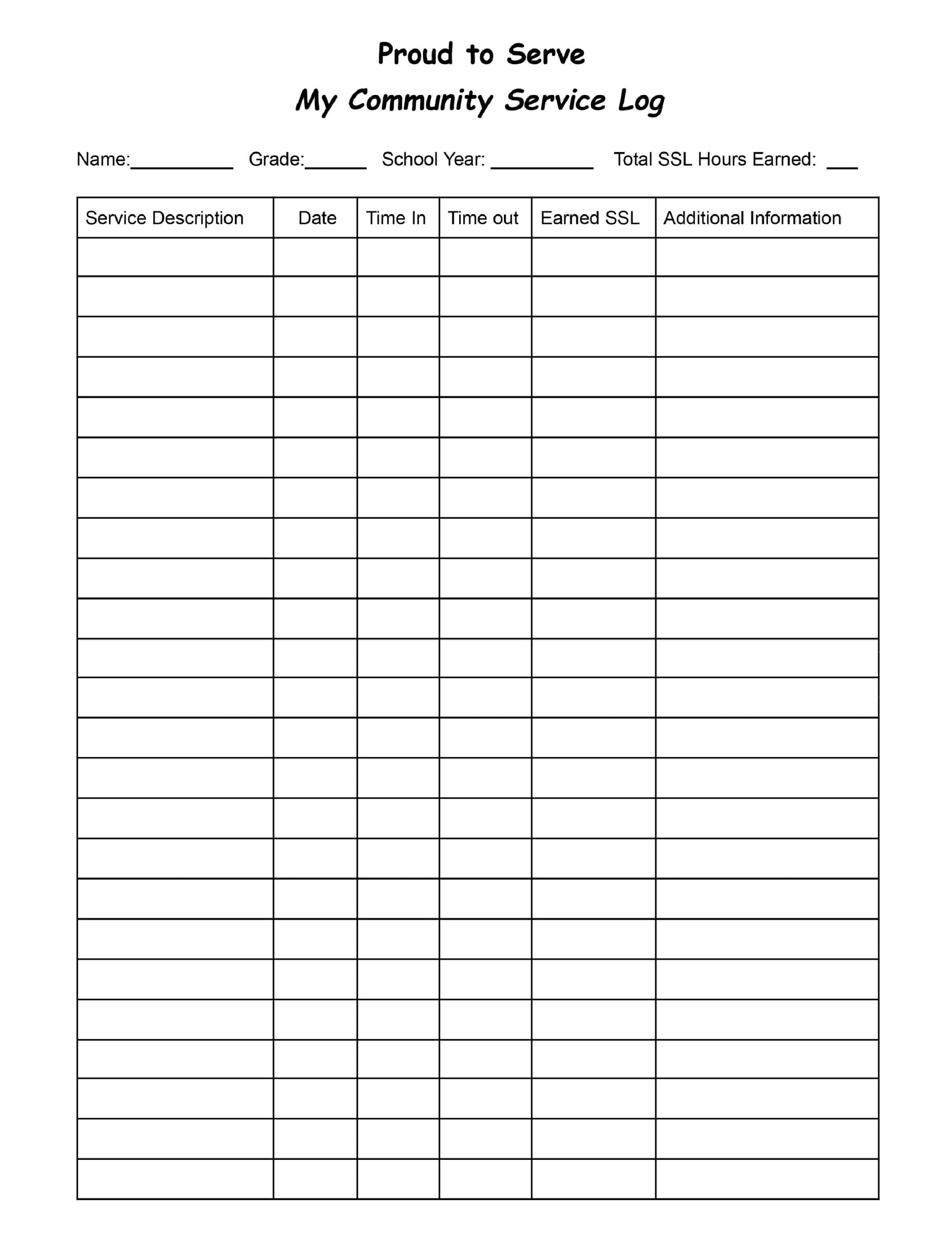Log For Community Service Hours